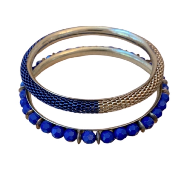 Vintage Brassy Gold & Blue Vintage Boho Luxe Bangles - Picture 3 of 9